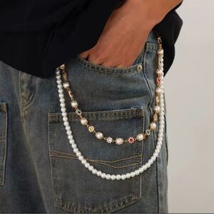 Faux pearl Rhinestone Wist Decor jeans pants decor 17”